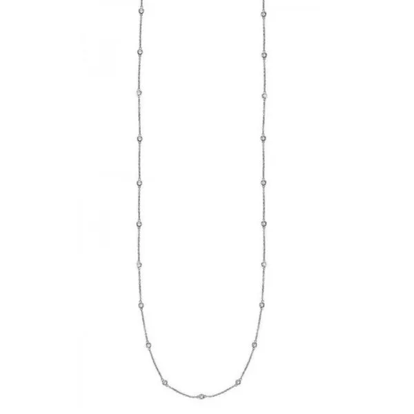 Suzy Levian 14k White Gold 3/5ct TDW Bezel Diamond Station Necklace (36 inch)