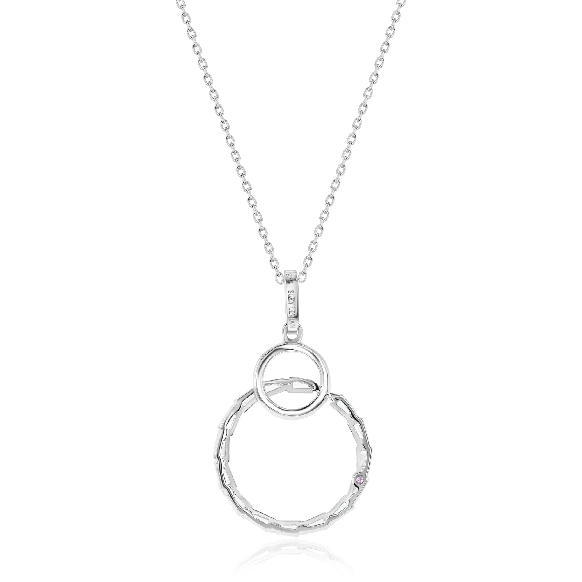 Suzy Levian Sterling Silver White Cubic Zirconia Interlocking Circle Pendant Necklace