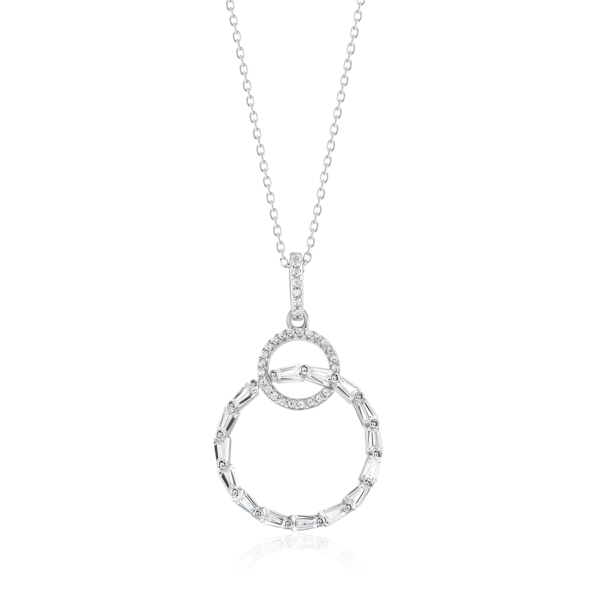 Suzy Levian Sterling Silver White Cubic Zirconia Interlocking Circle Pendant Necklace