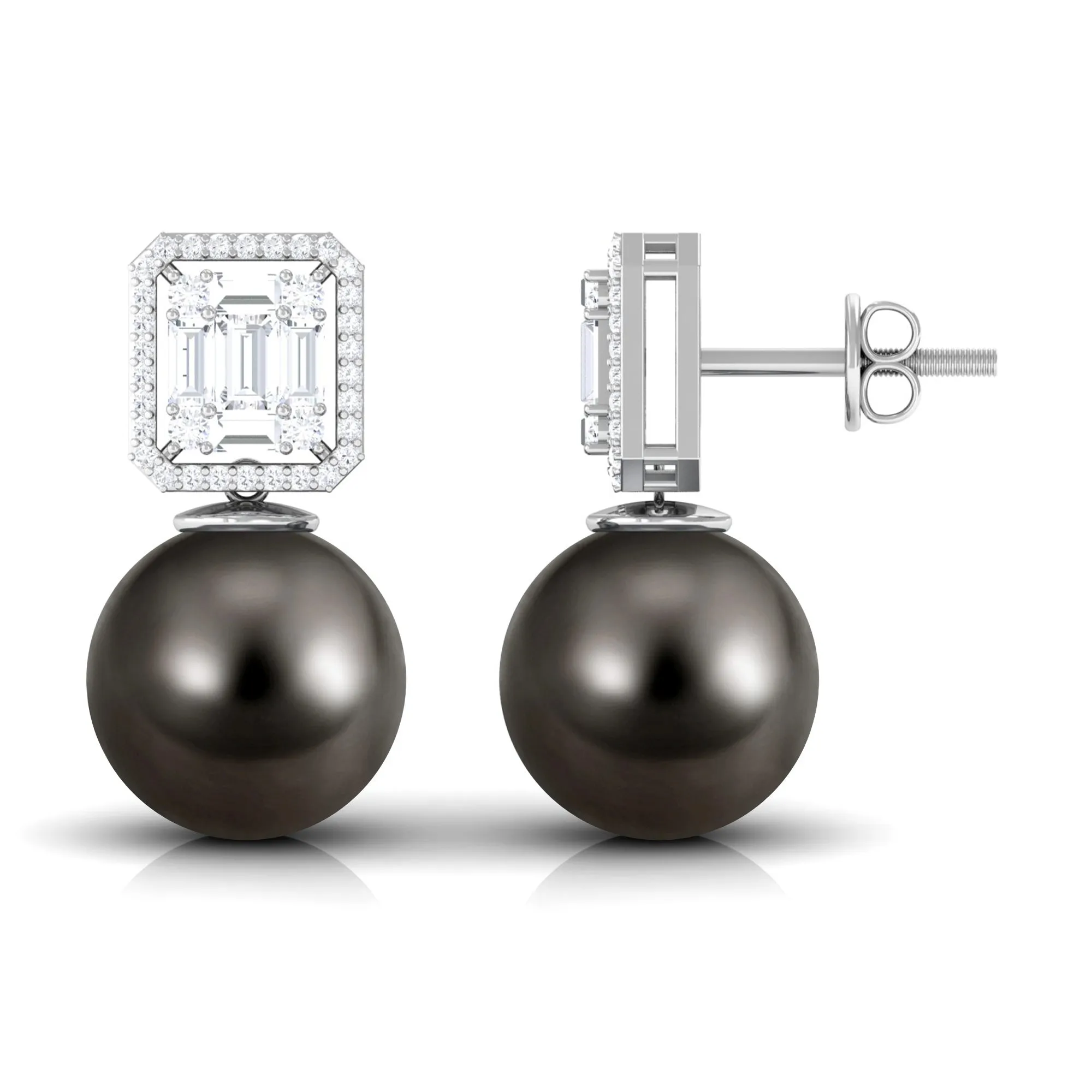 Tahitian Pearl Classic Drop Earrings with Diamond