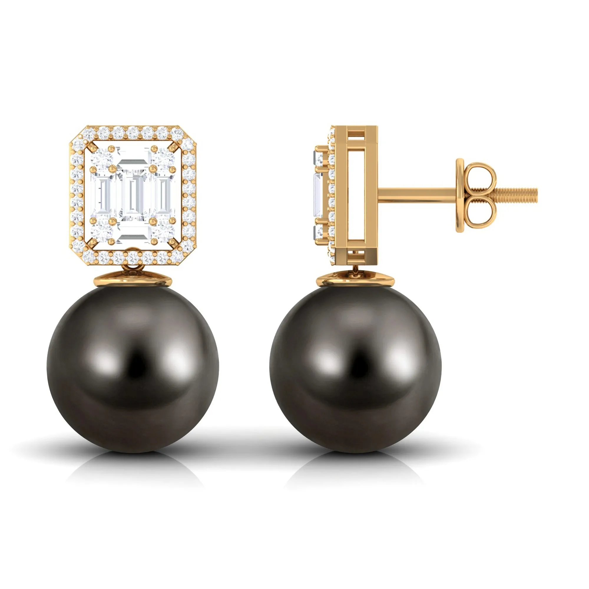 Tahitian Pearl Classic Drop Earrings with Diamond