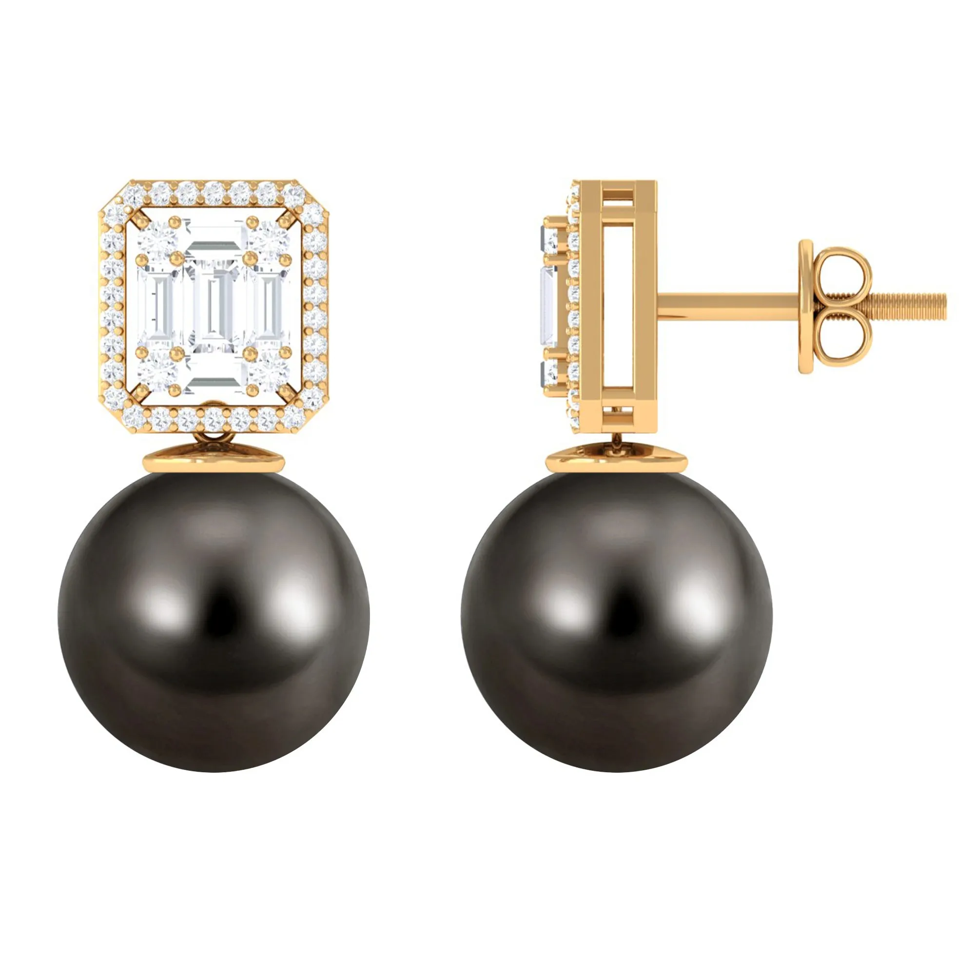 Tahitian Pearl Classic Drop Earrings with Diamond