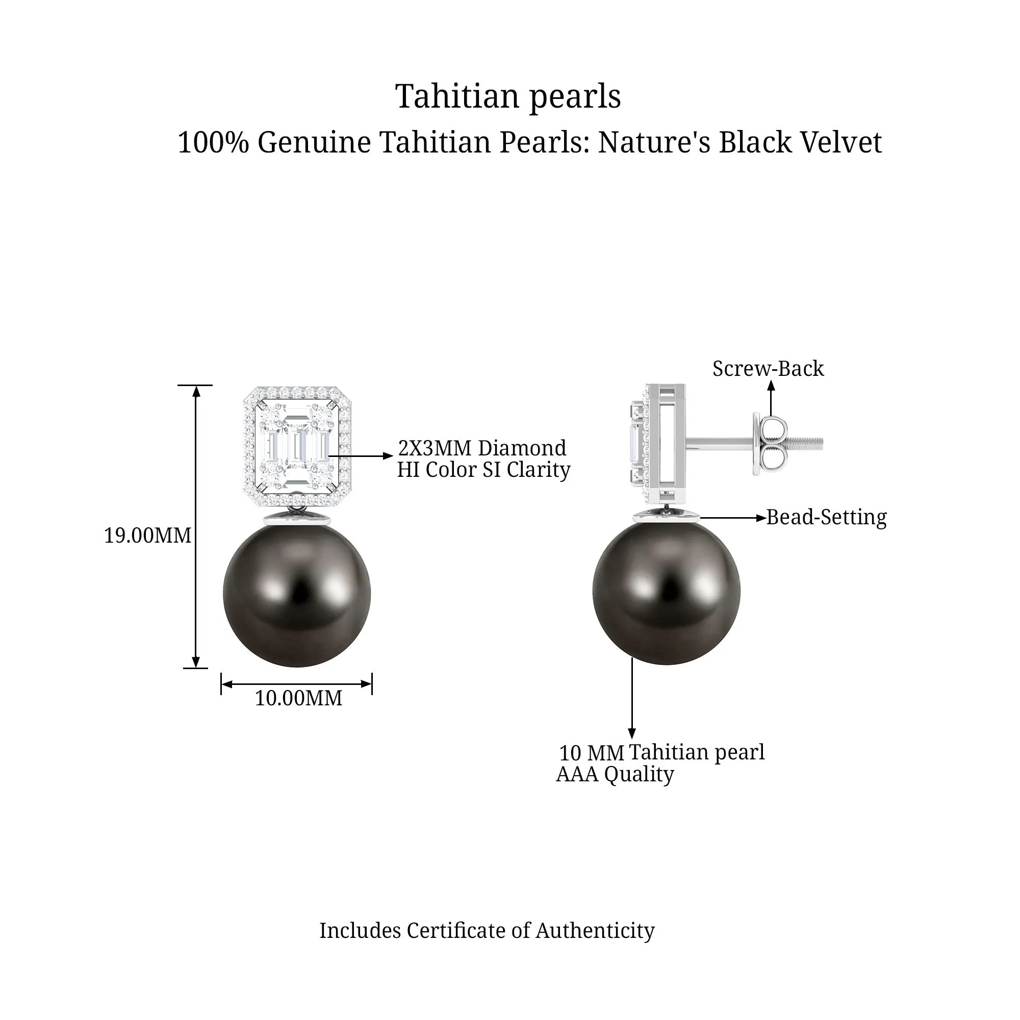 Tahitian Pearl Classic Drop Earrings with Diamond