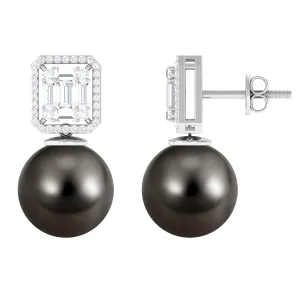 Tahitian Pearl Classic Drop Earrings with Diamond