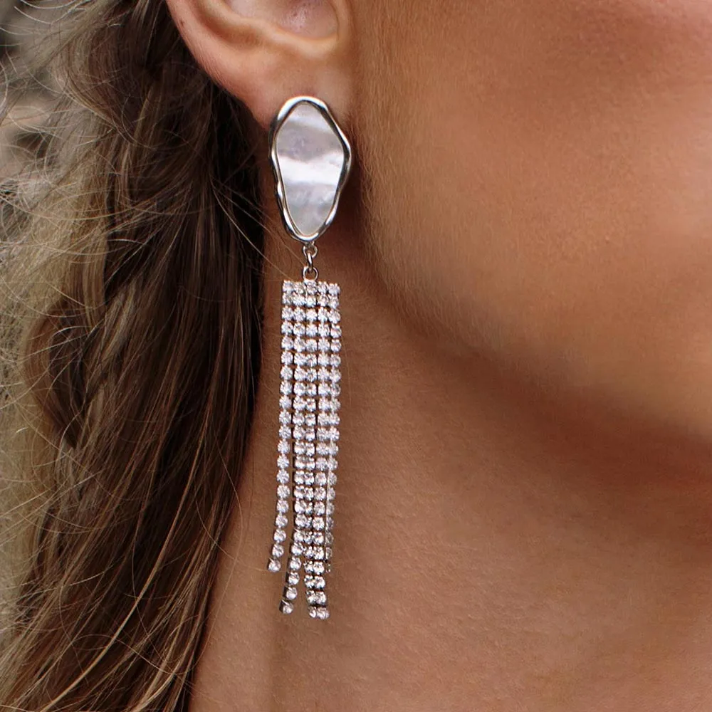 Tempest Pearl and Crystal Tassel Earrings