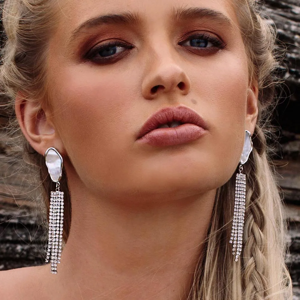 Tempest Pearl and Crystal Tassel Earrings