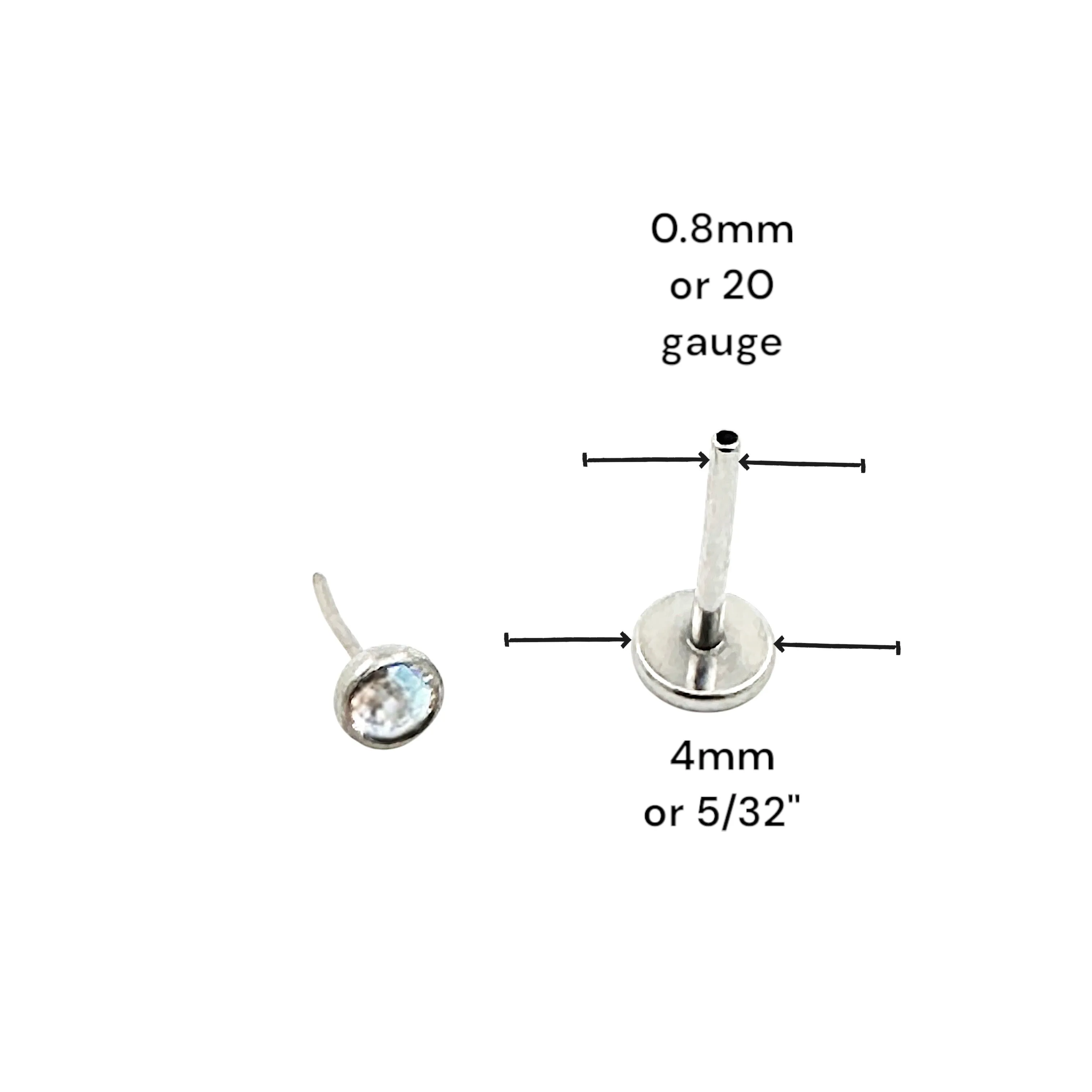Titanium 3mm diamond gem flat back studs