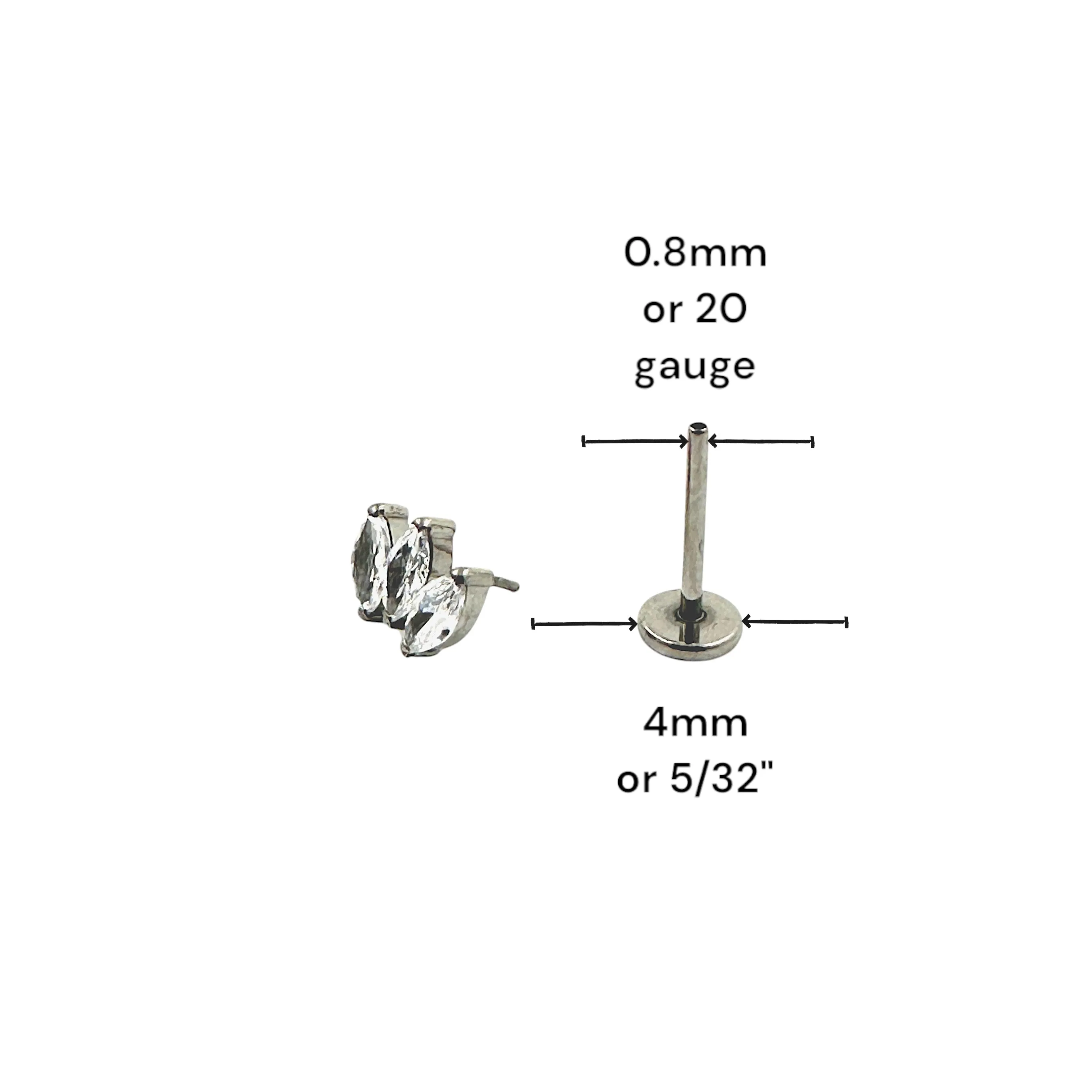 Titanium triple diamond gem flat back stud