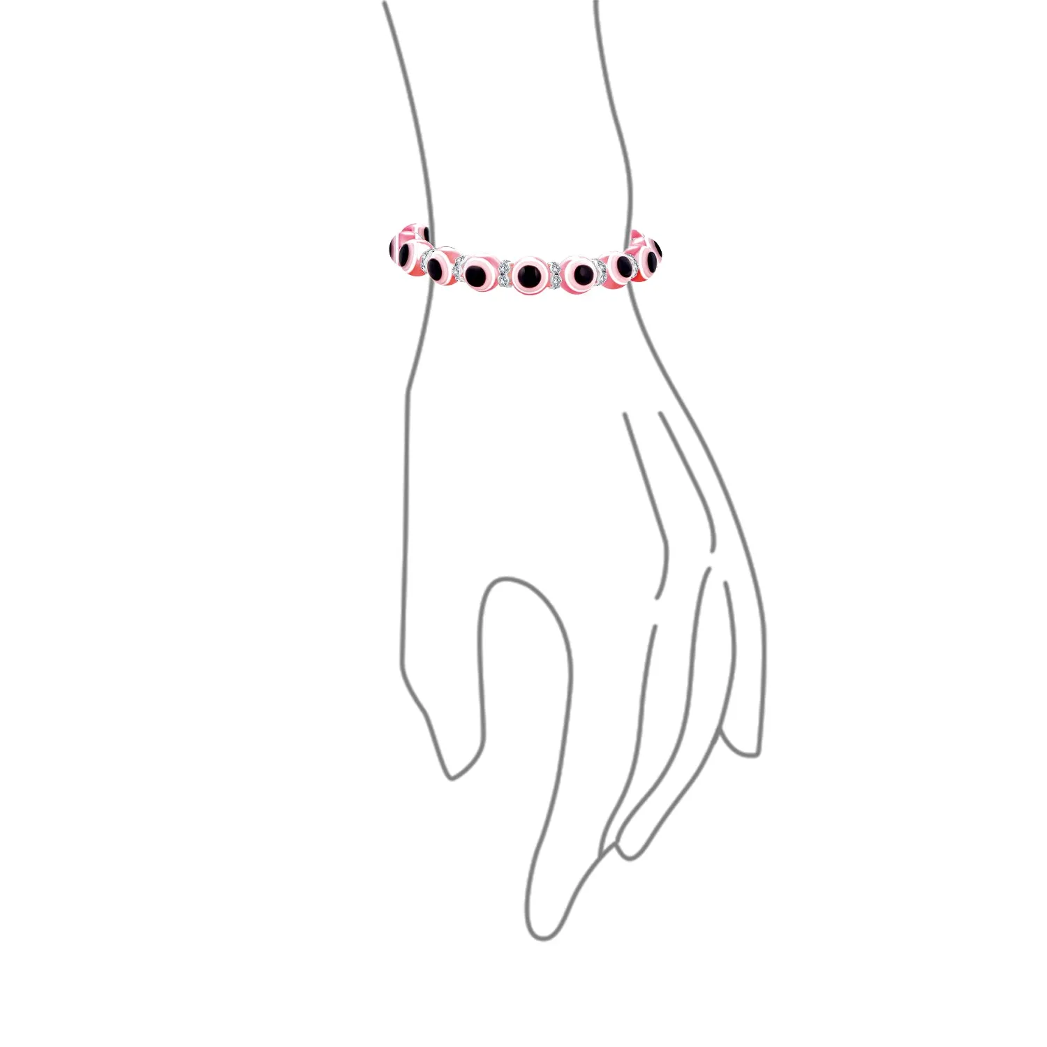 Translucent Turkish Glass Bead Evil Eye Stretch Bracelet with Crystal Spacers