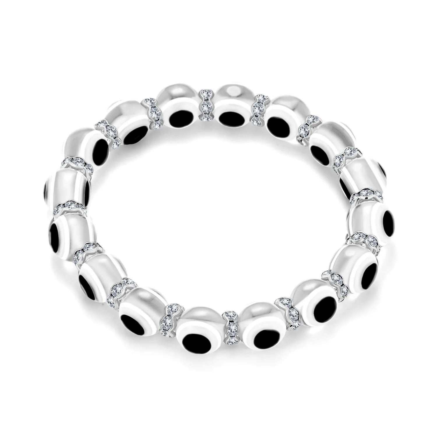 Translucent Turkish Glass Bead Evil Eye Stretch Bracelet with Crystal Spacers