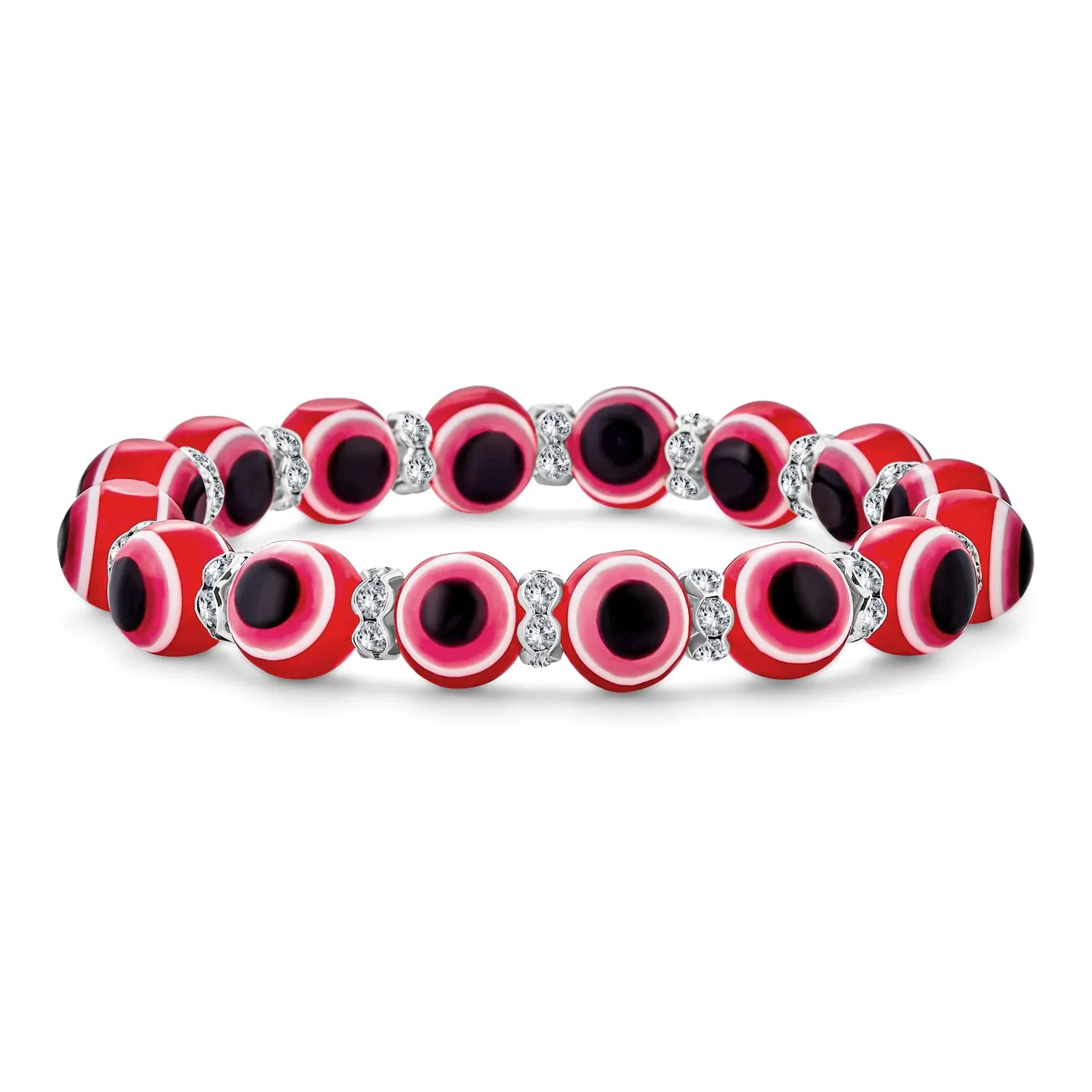 Translucent Turkish Glass Bead Evil Eye Stretch Bracelet with Crystal Spacers