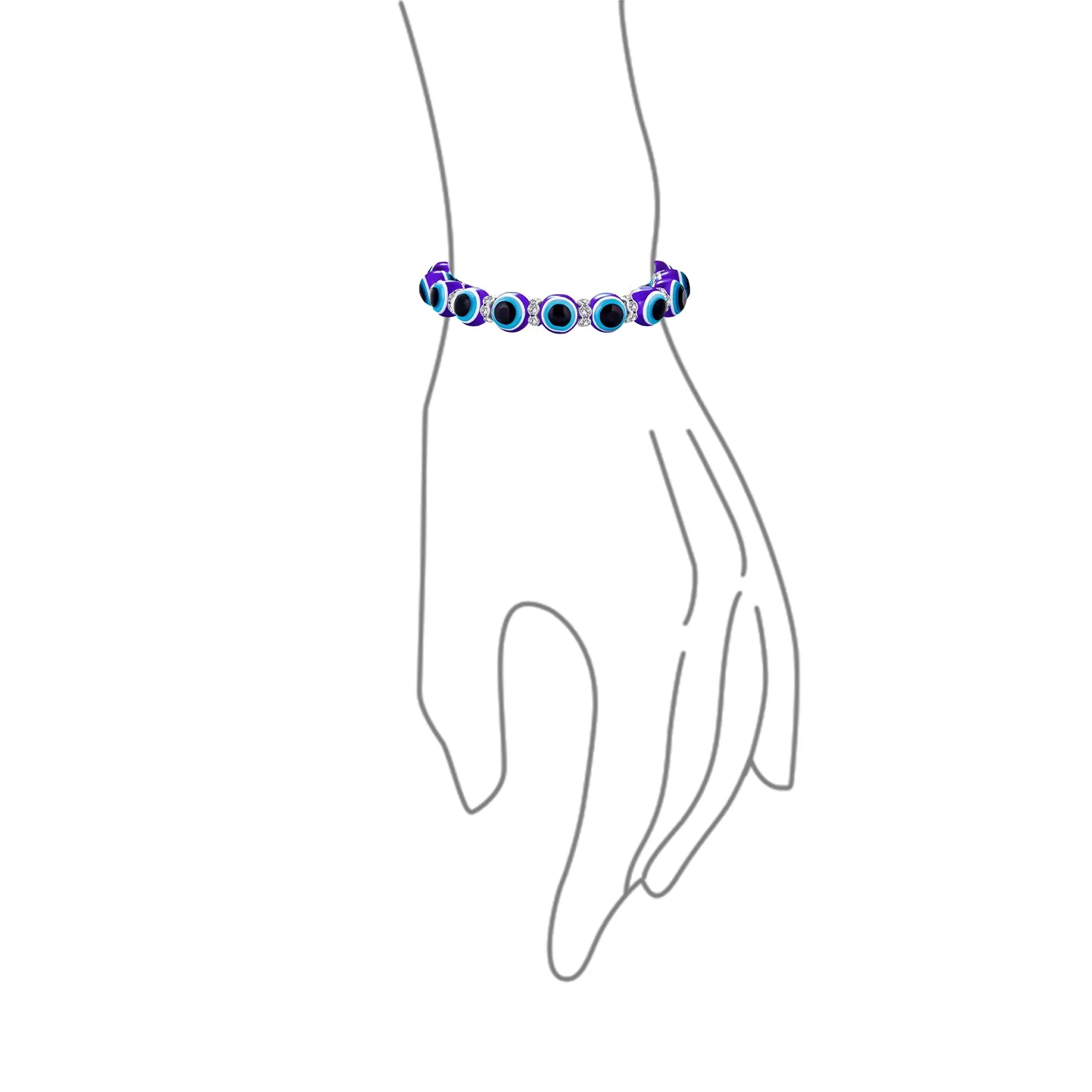 Translucent Turkish Glass Bead Evil Eye Stretch Bracelet with Crystal Spacers