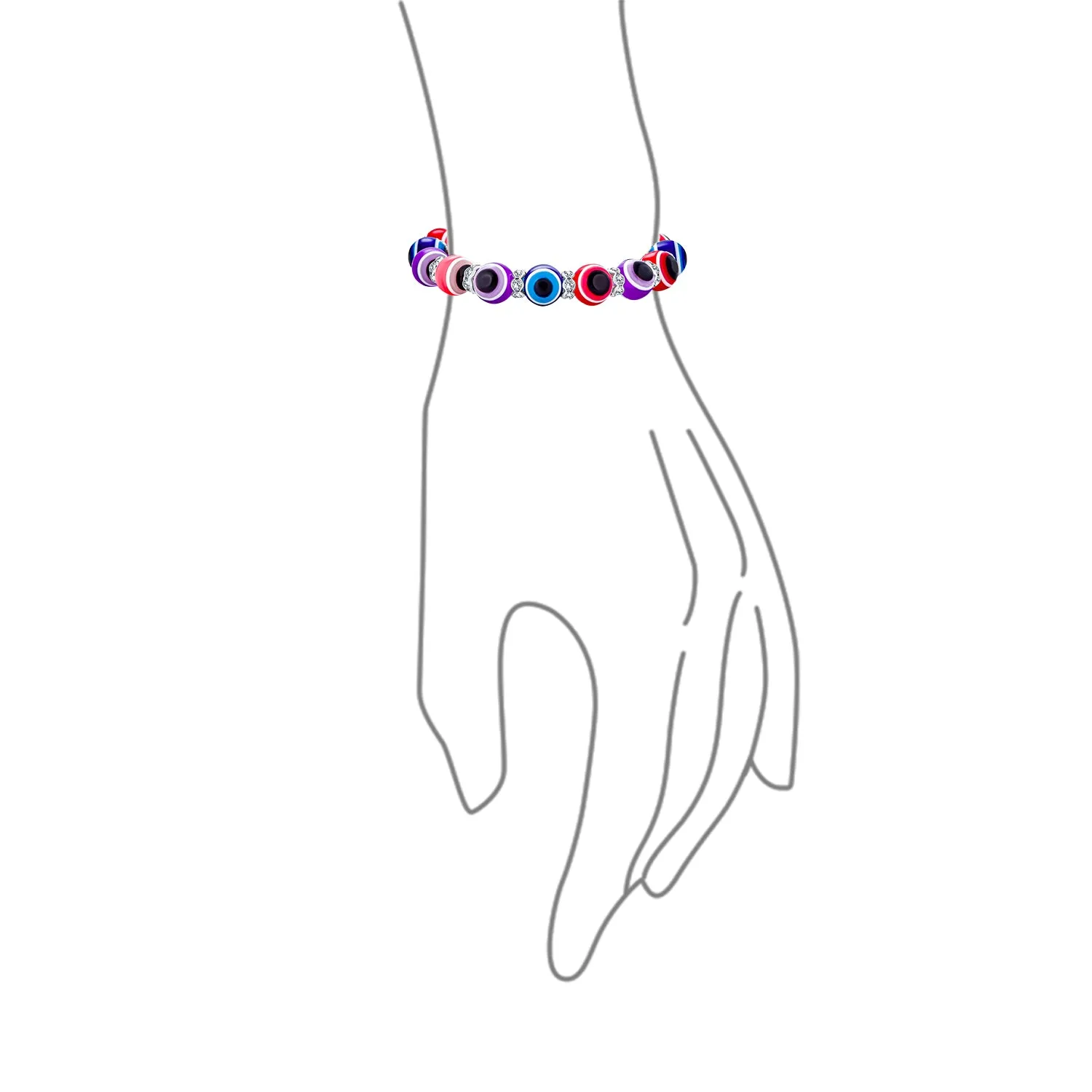 Translucent Turkish Glass Bead Evil Eye Stretch Bracelet with Crystal Spacers