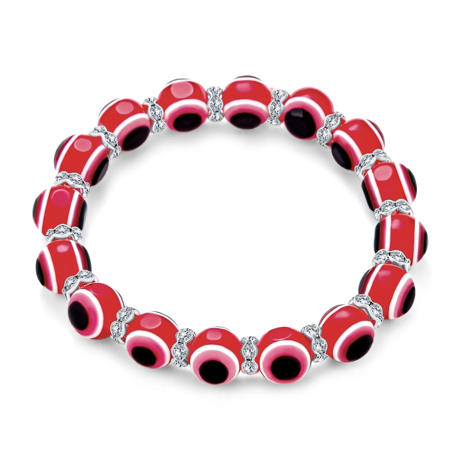 Translucent Turkish Glass Bead Evil Eye Stretch Bracelet with Crystal Spacers