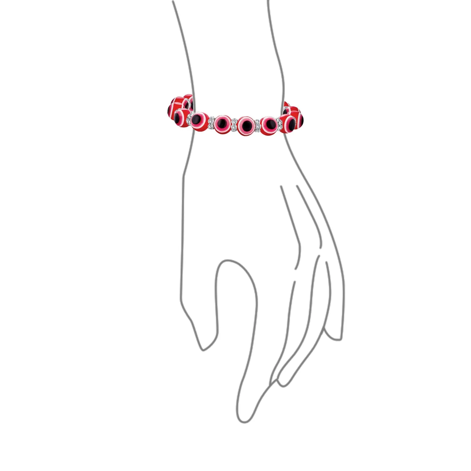 Translucent Turkish Glass Bead Evil Eye Stretch Bracelet with Crystal Spacers