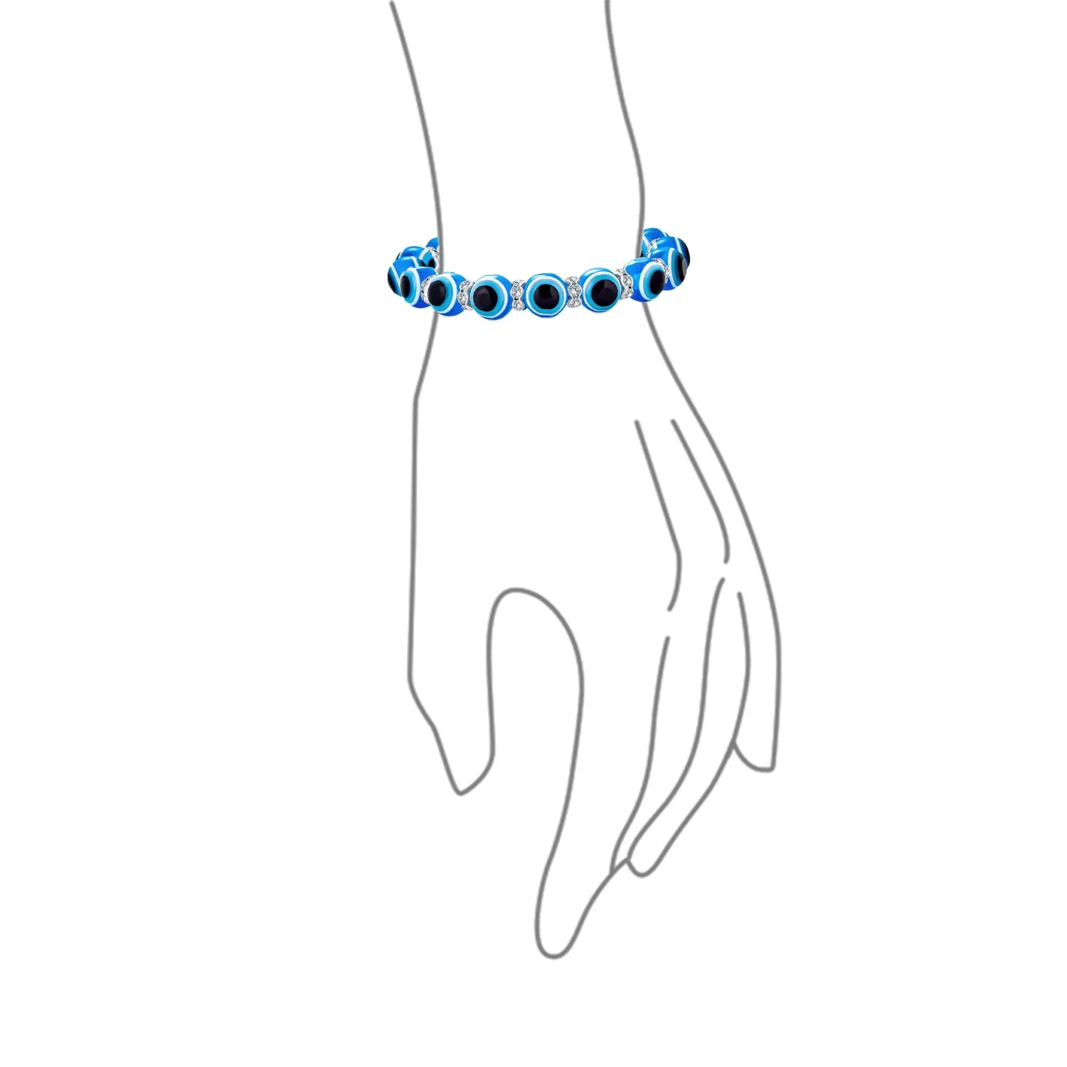 Translucent Turkish Glass Bead Evil Eye Stretch Bracelet with Crystal Spacers