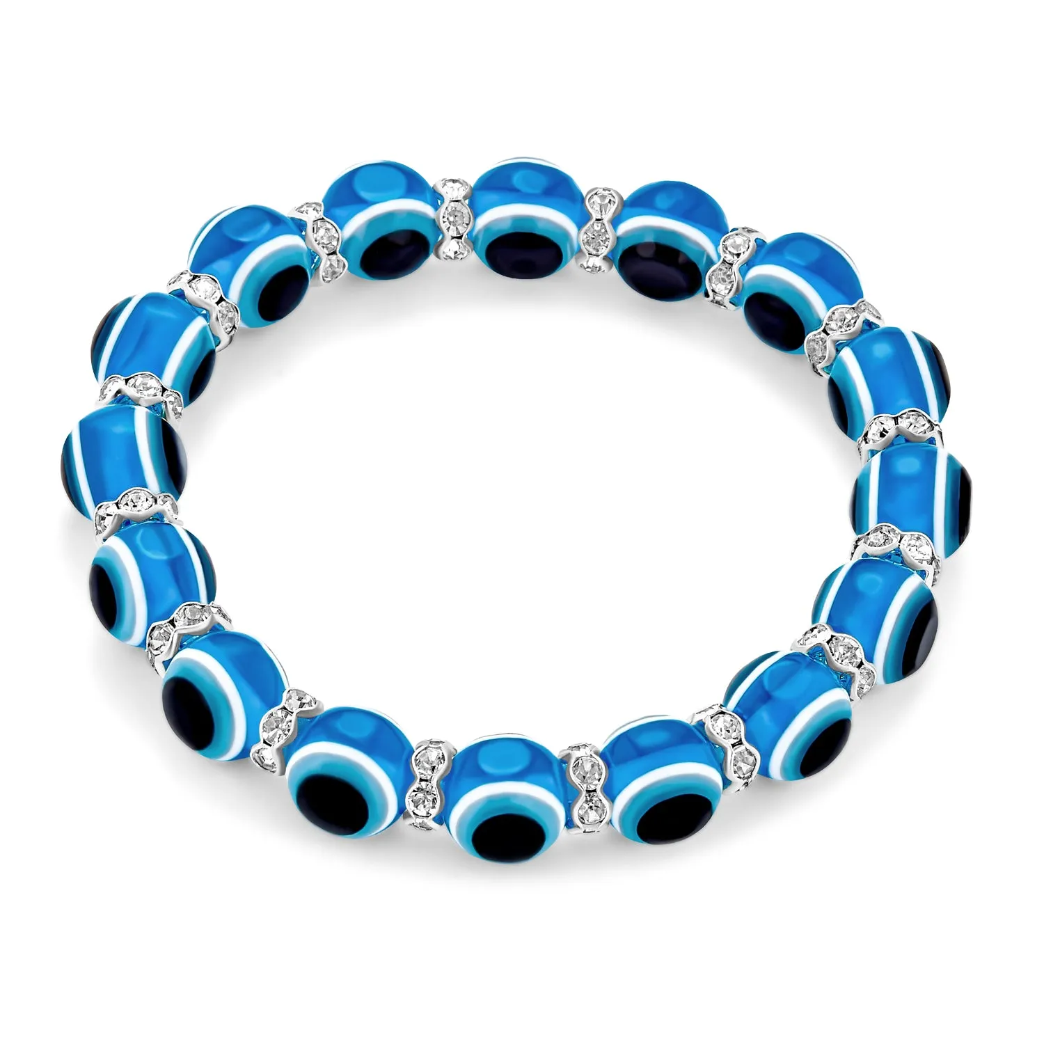 Translucent Turkish Glass Bead Evil Eye Stretch Bracelet with Crystal Spacers