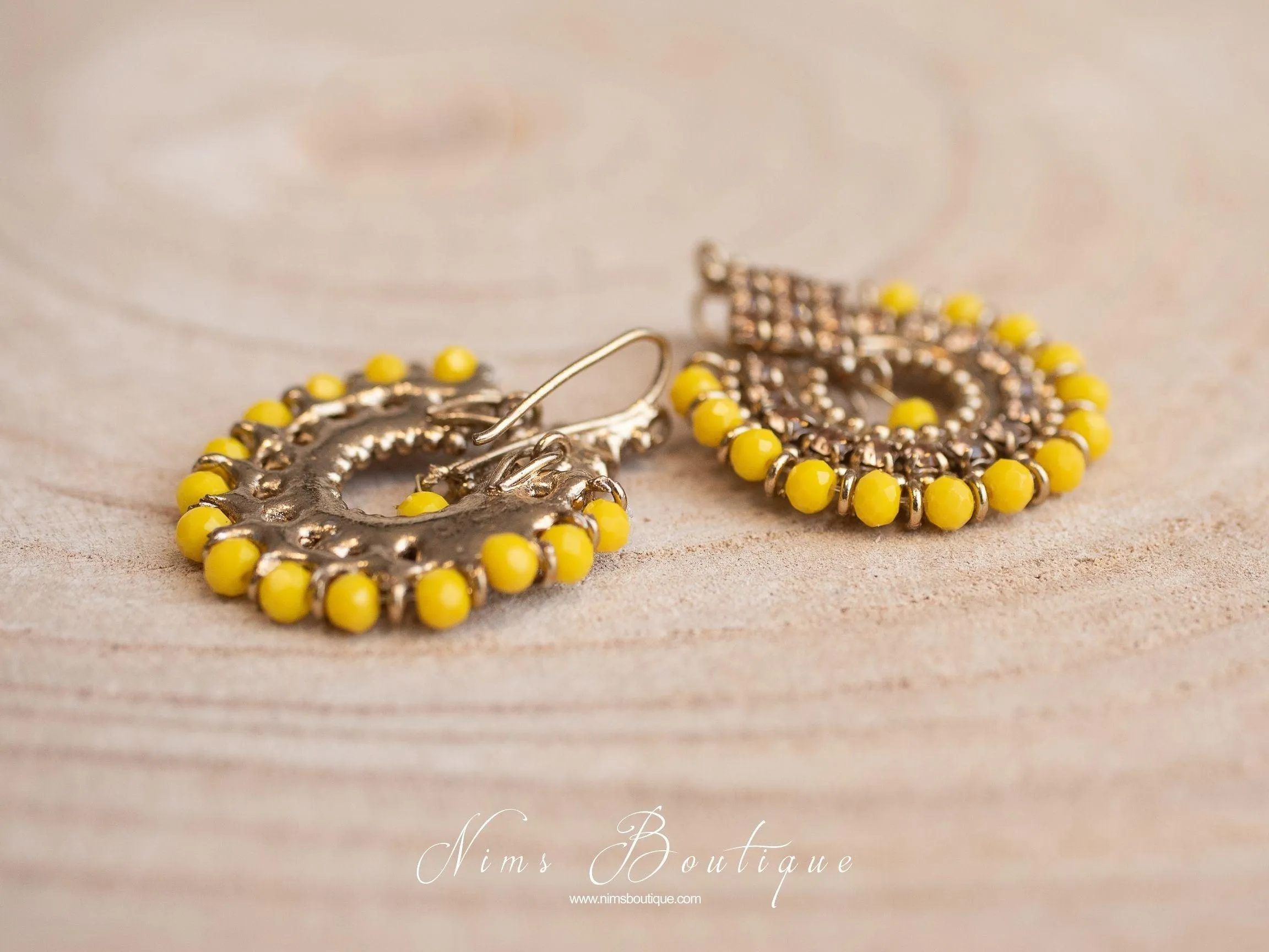 Vidya Dark Yellow & Gold Stone Earrings