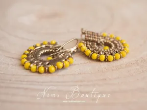 Vidya Dark Yellow & Gold Stone Earrings
