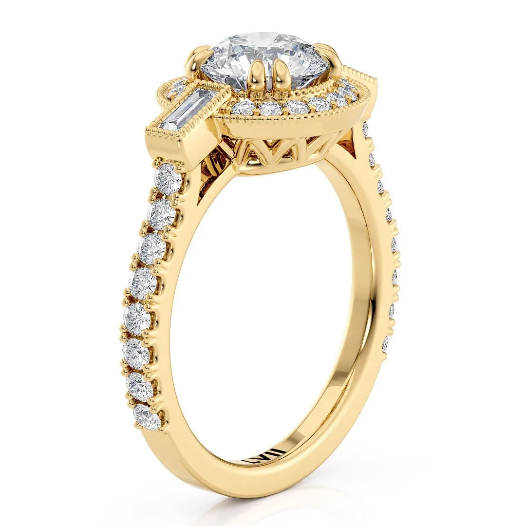 Vintage Engagement Rings Round Center Lab Grown Diamond Rings  - The Seraphina Ring