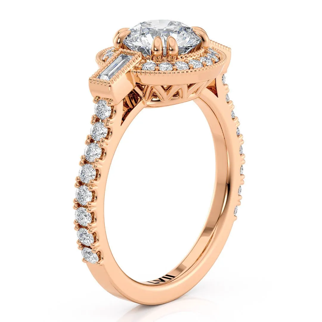 Vintage Engagement Rings Round Center Lab Grown Diamond Rings  - The Seraphina Ring