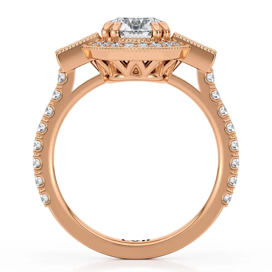 Vintage Engagement Rings Round Center Lab Grown Diamond Rings  - The Seraphina Ring