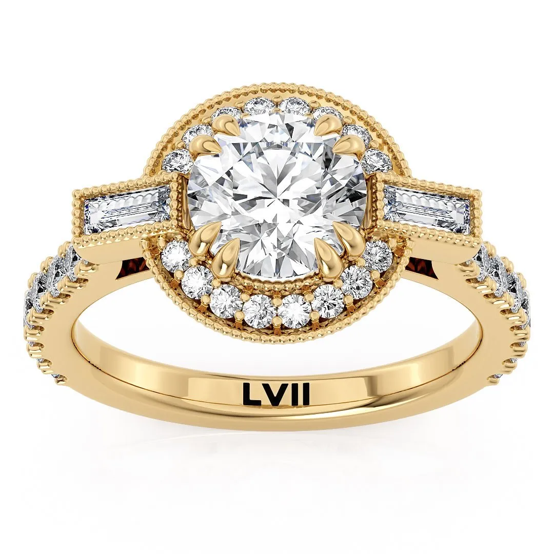 Vintage Engagement Rings Round Center Lab Grown Diamond Rings  - The Seraphina Ring