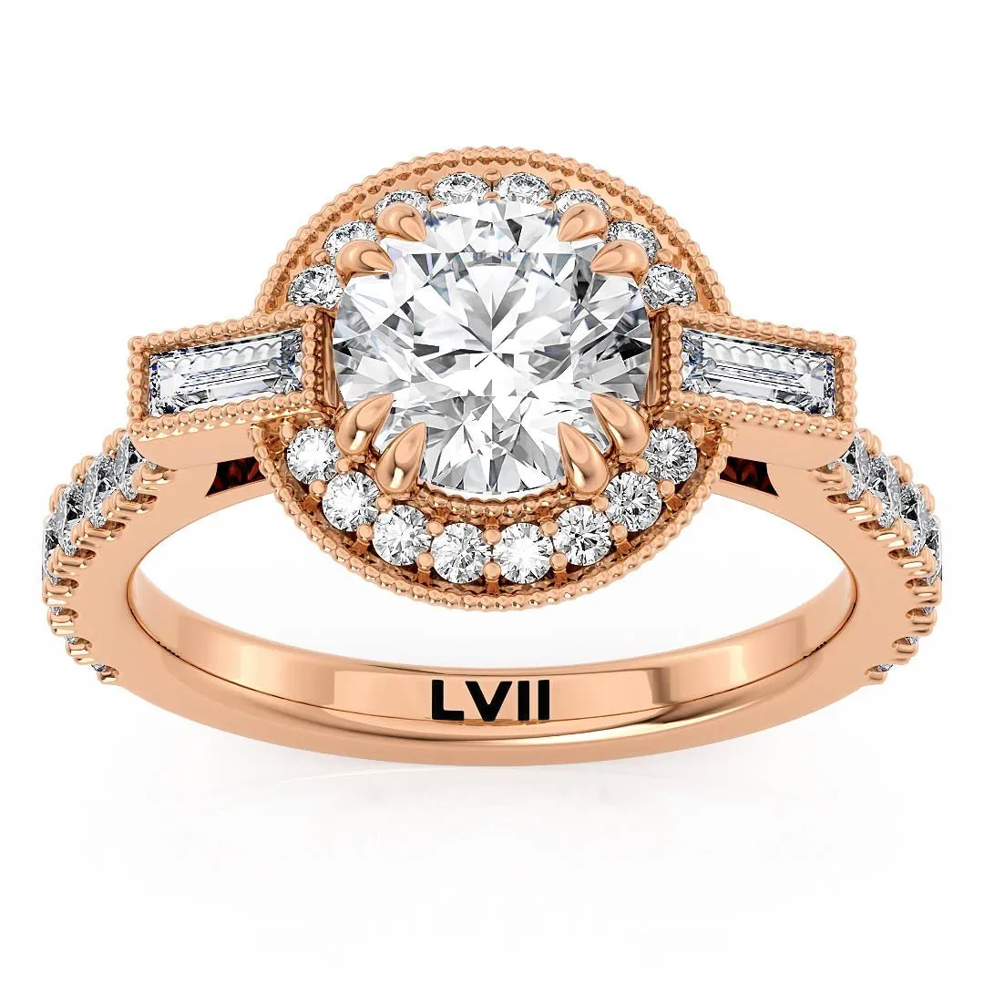 Vintage Engagement Rings Round Center Lab Grown Diamond Rings  - The Seraphina Ring