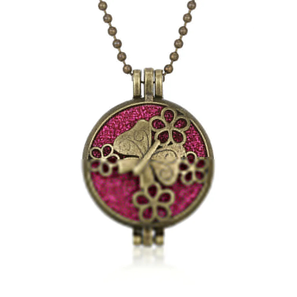Vintage Flower Butterfly Perfume Pendant Locket with Essential Oil Diffuser Necklace