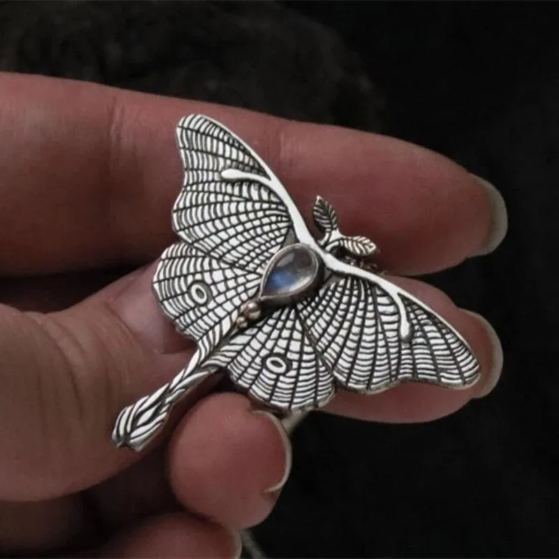 Vintage Luna Moth Necklace Butterfly Pendant Necklace Crystal Chain