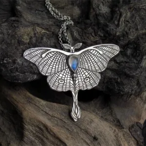 Vintage Luna Moth Necklace Butterfly Pendant Necklace Crystal Chain