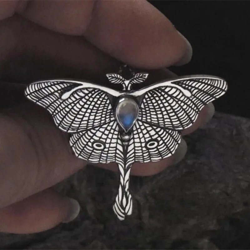 Vintage Luna Moth Necklace Butterfly Pendant Necklace Crystal Chain