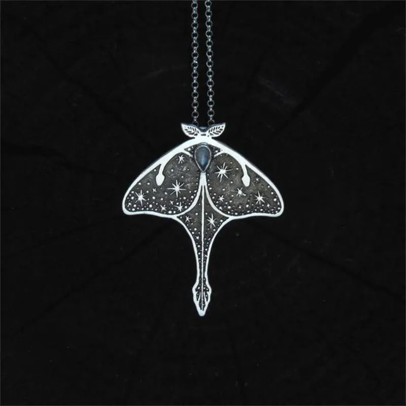 Vintage Starry Sky Moth Mysterious Crystal Necklace Charm Pendant