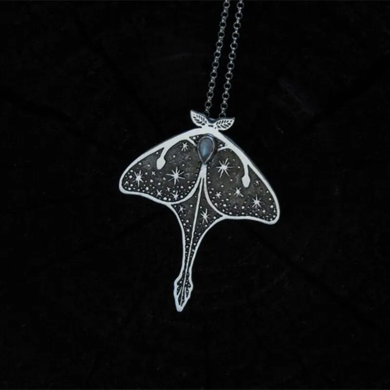 Vintage Starry Sky Moth Mysterious Crystal Necklace Charm Pendant