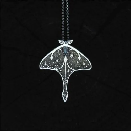 Vintage Starry Sky Moth Mysterious Crystal Necklace Charm Pendant