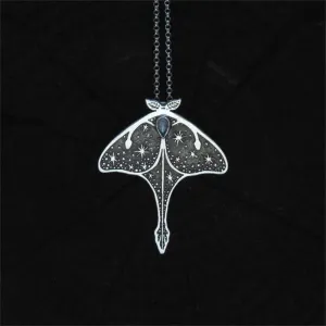 Vintage Starry Sky Moth Mysterious Crystal Necklace Charm Pendant