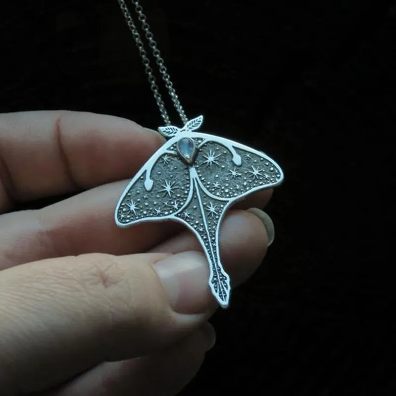 Vintage Starry Sky Moth Mysterious Crystal Necklace Charm Pendant