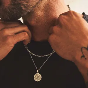 Vnox Layered Necklaces for Men, Sailing Travel Compass Pendant, Stainless Steel Cuban Figaro Wheat Chain, Casual Retro Collar