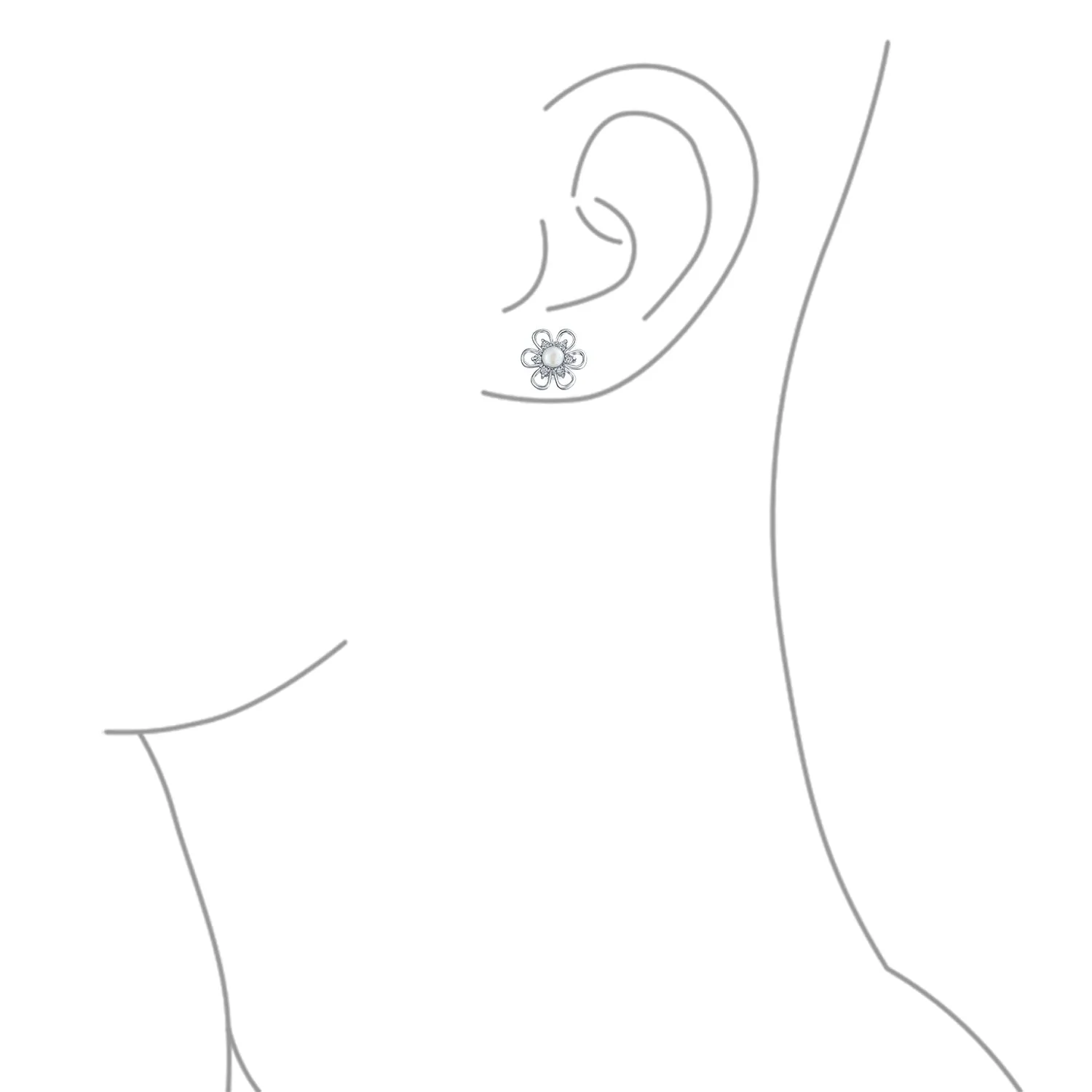 White Freshwater Pearl Daisy Flower CZ Stud Earrings in Sterling Silver