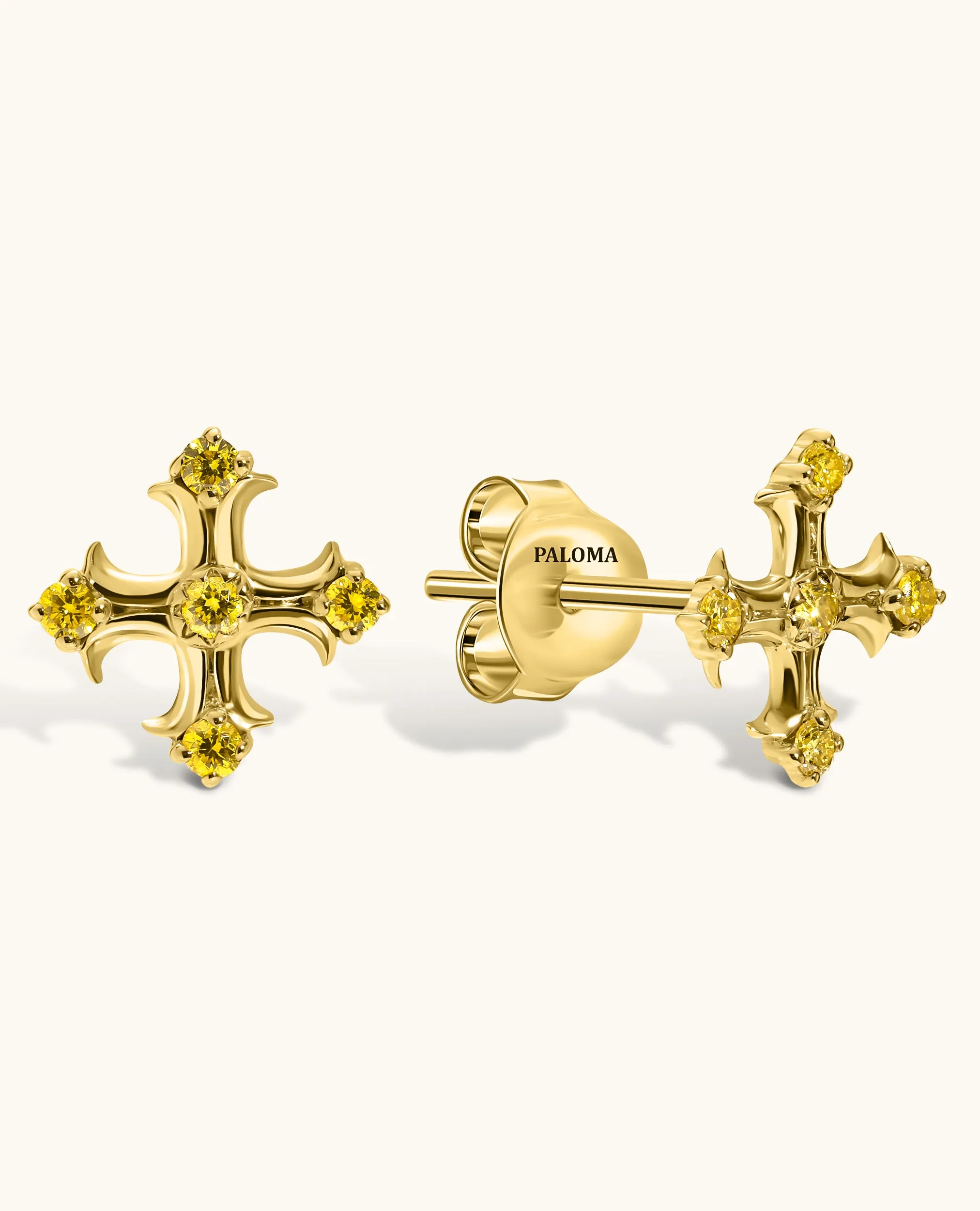 Yellow Diamond Cross Shape Studs