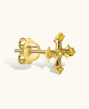 Yellow Diamond Cross Shape Studs