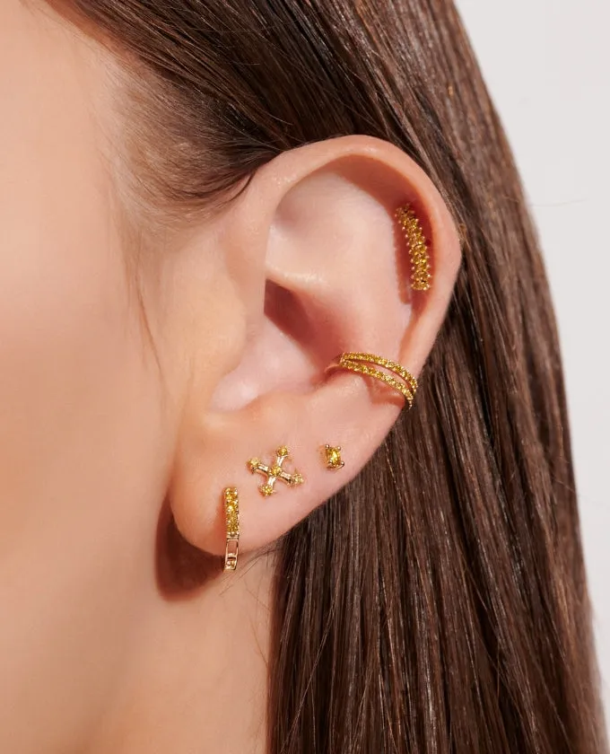 Yellow Diamond Cross Shape Studs