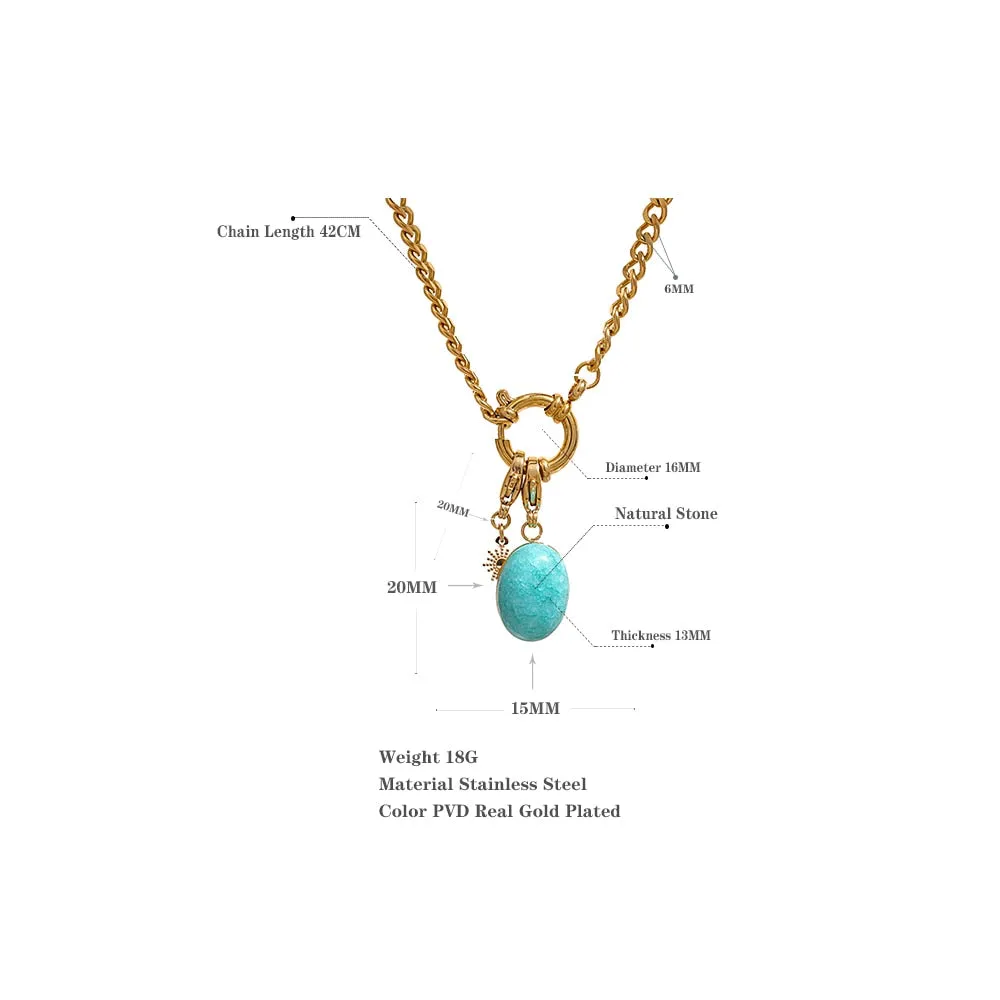 Yhpup Stainless Steel Blue Natural Stone Star Chain Collar Necklace Waterproof Jewelry Delicate Charm Collier for Women 2022