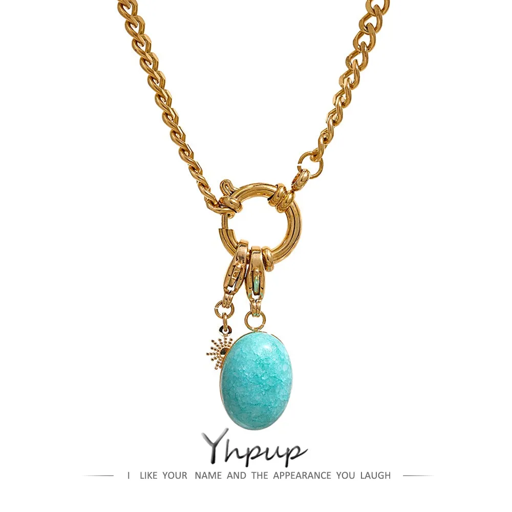 Yhpup Stainless Steel Blue Natural Stone Star Chain Collar Necklace Waterproof Jewelry Delicate Charm Collier for Women 2022