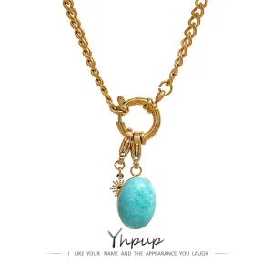Yhpup Stainless Steel Blue Natural Stone Star Chain Collar Necklace Waterproof Jewelry Delicate Charm Collier for Women 2022