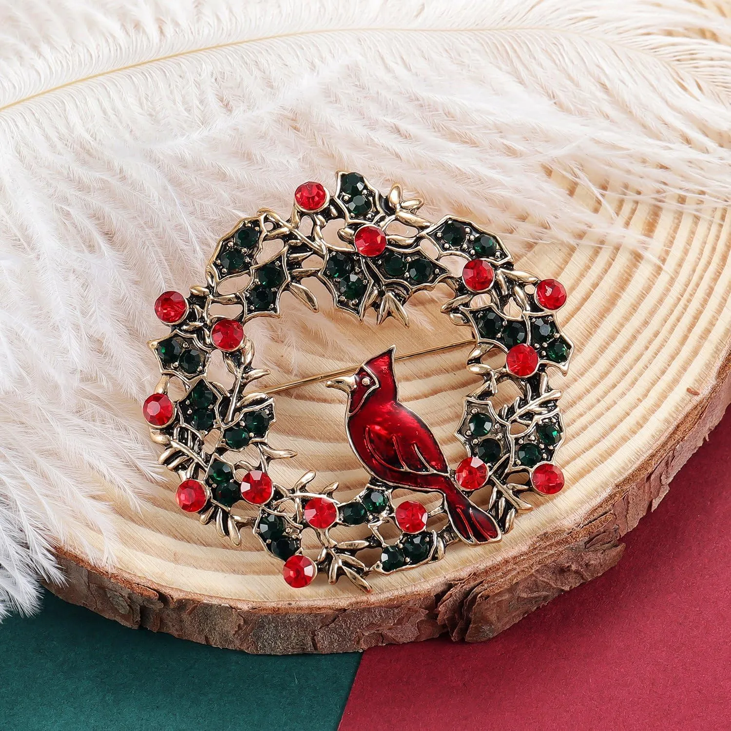 YOQUCOL Red Crystal Northern Cardinal Bird Brooch Pin Brooch Badge Pins for Women