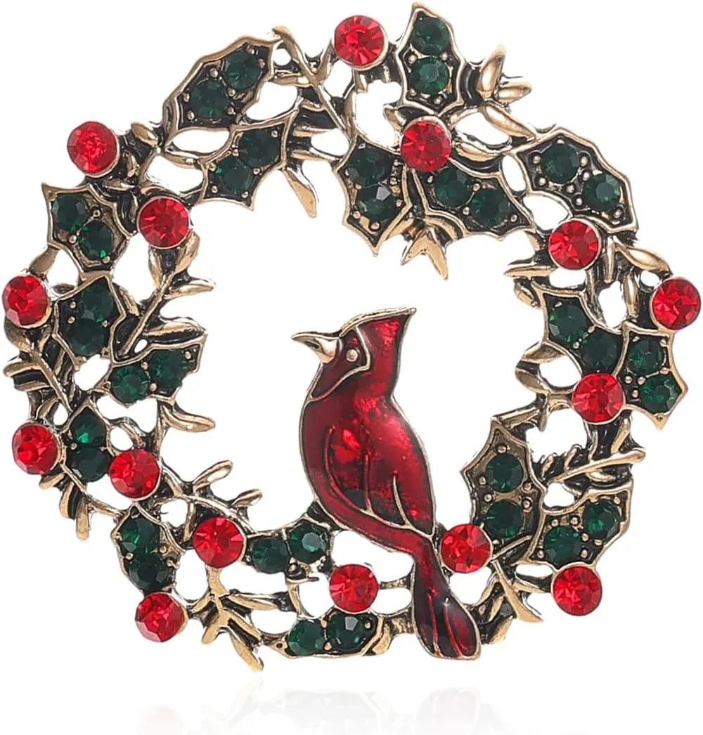 YOQUCOL Red Crystal Northern Cardinal Bird Brooch Pin Brooch Badge Pins for Women