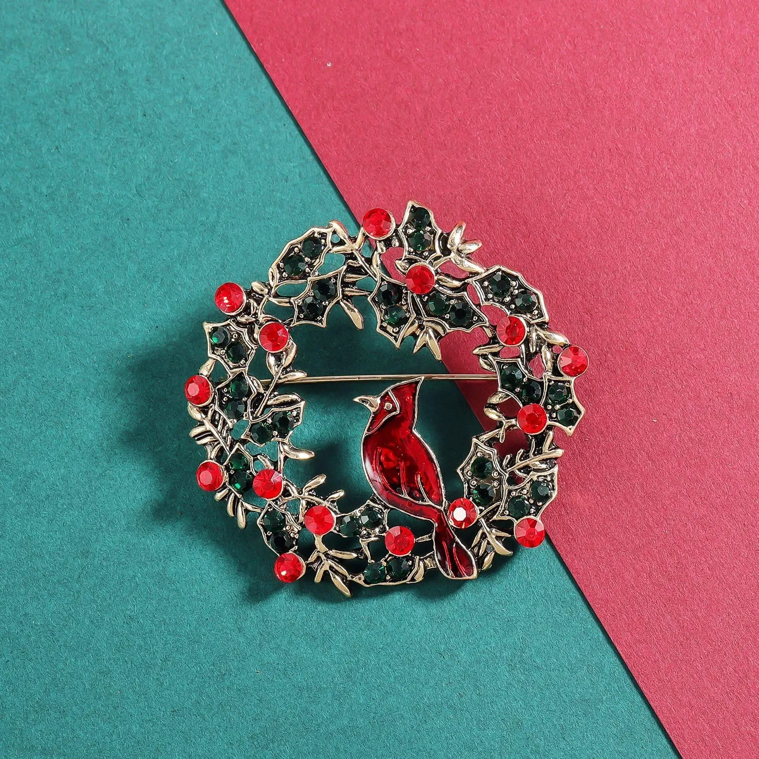 YOQUCOL Red Crystal Northern Cardinal Bird Brooch Pin Brooch Badge Pins for Women