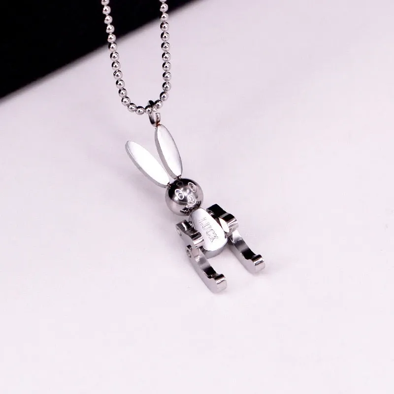 YUN RUO Trendy Mobile Rabbit Pendant Necklace Yellow Gold Color 316L Titanium Steel Jewelry Woman Gift Never Fade Hypoallergenic